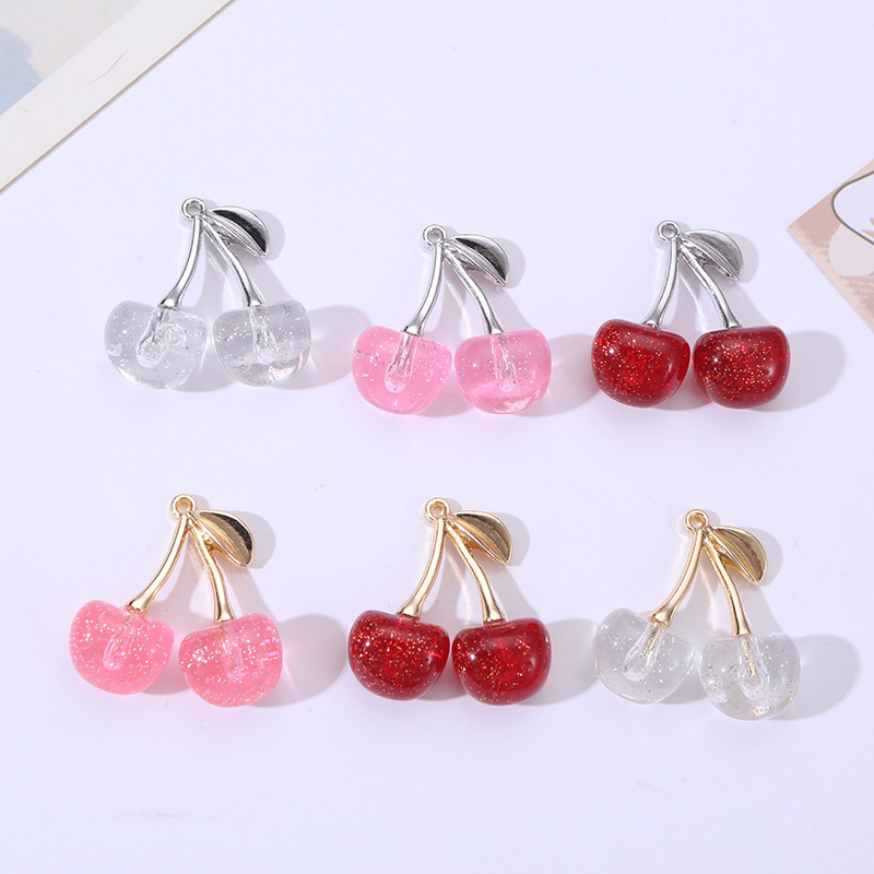 Acrylic Cherry Beads Alloy DIY Accessories Fruit Cherry Jewelry Earrings Pendant Sweet Artificial Keychain Door