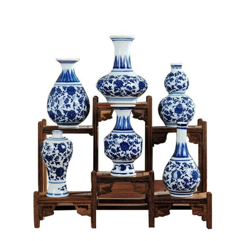 작은 파란색 꽃병 6개 세트♢