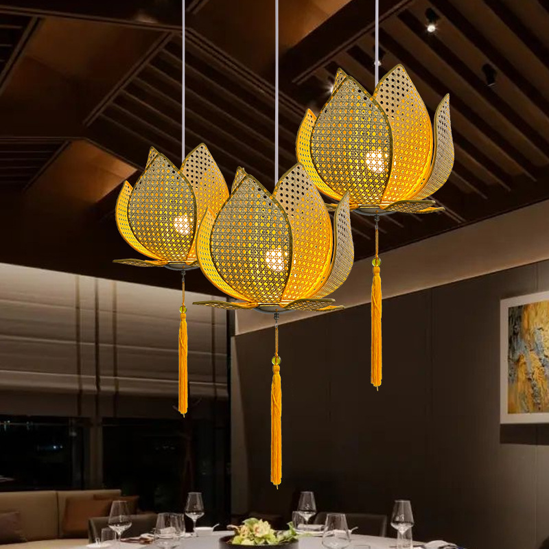 Nueva lámpara de loto china clásica lámpara de loto china estilo zen sala de estar sala de té comedor bar lámpara de caña