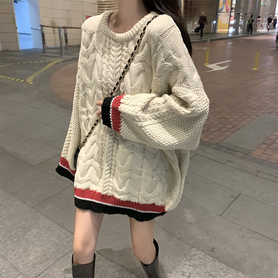 Lazy Twist sweater Autumn and winter Korean Edition thickening Socket Versatile tender Mid length version Sweater jacket