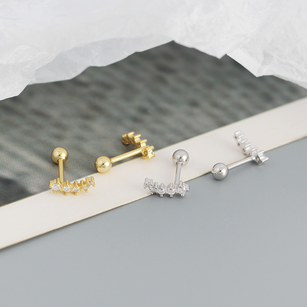 925 Sterling Silver Ear Needle Material 18K Real Gold Plated, Platinum Plated Plating Material 1 Pair Silver Rhinestones Geometric Ear Studs