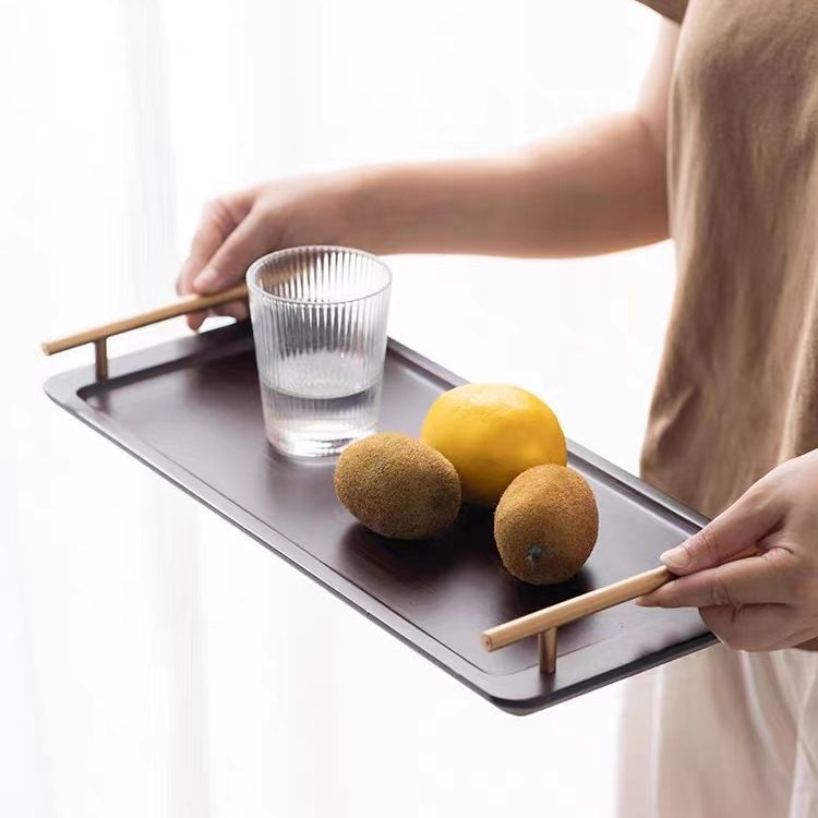 Bandeja de madera de bambú rectangular comercial hogar taza de agua bandeja con mango tarde té cena placa Hotel aromaterapia placa