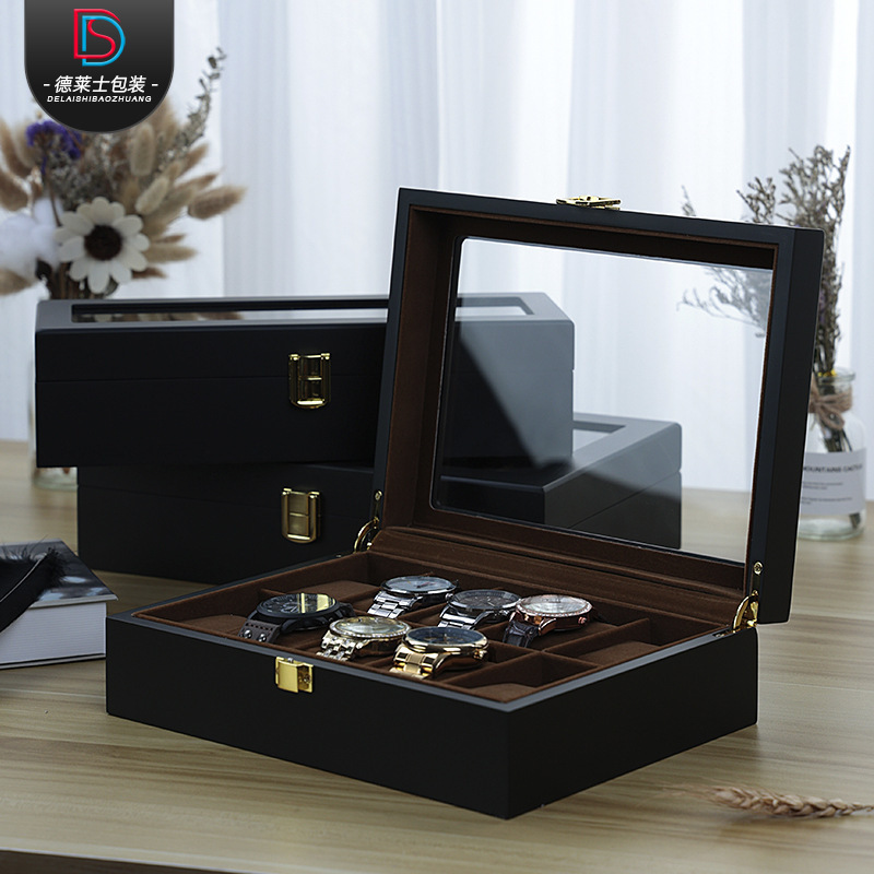 Drez black matte paint hardware watch dustproof and antimagnetic transparent watch box multi-specification box display box