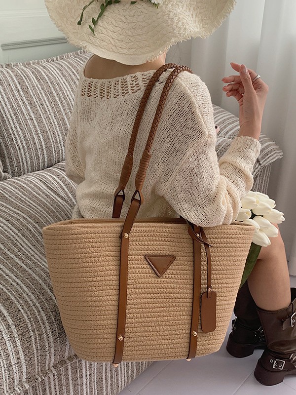 Bolsa de tejido de gran capacidad para mujeres 2026 verano nuevo estilo de moda vacaciones de playa bolsa de viaje simple bolsa de mano image 3