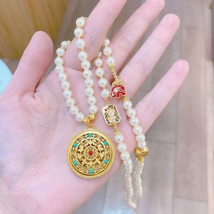 New Chinese style mother shell pearl Duobao necklace vintage temperament niche enamel necklace all-match pendant