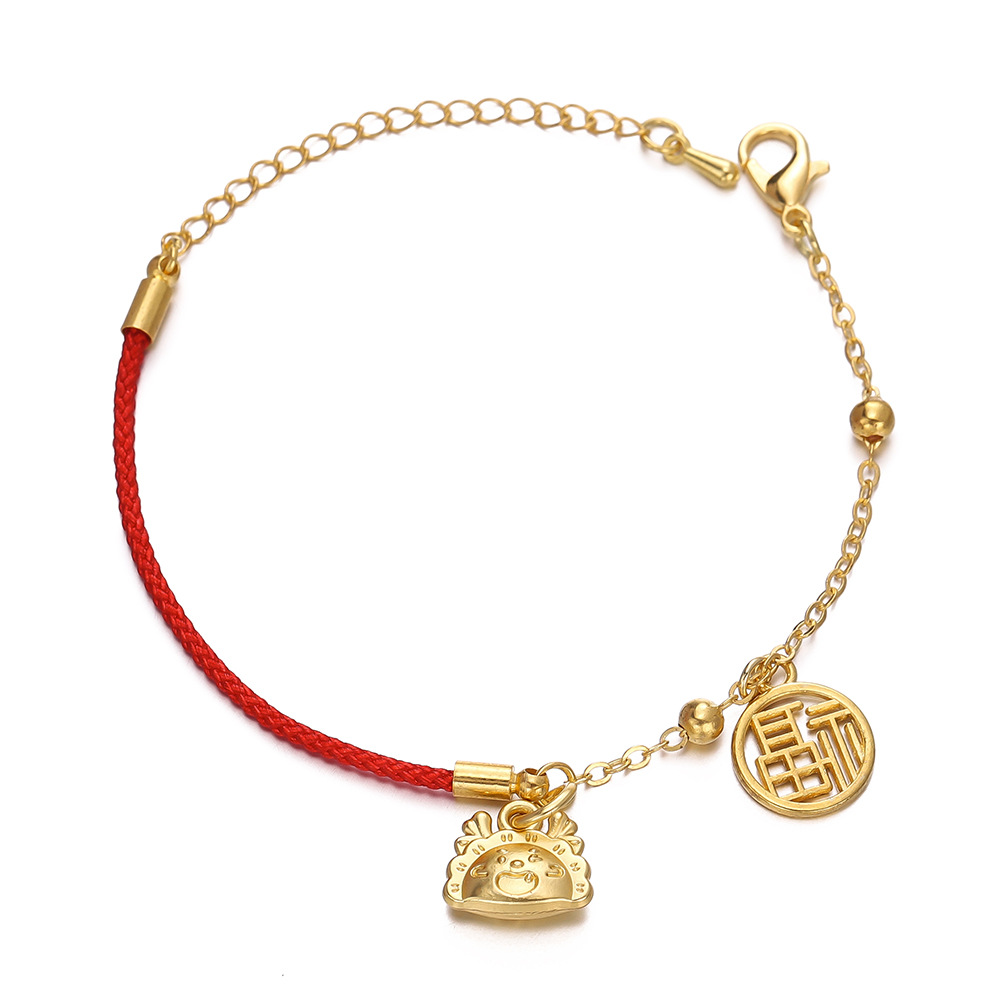 2024 dragón año rojo pulsera tejida oro suerte Zodiaco dragón nacimiento año nuevo chino pequeño regalo pulsera cuerda