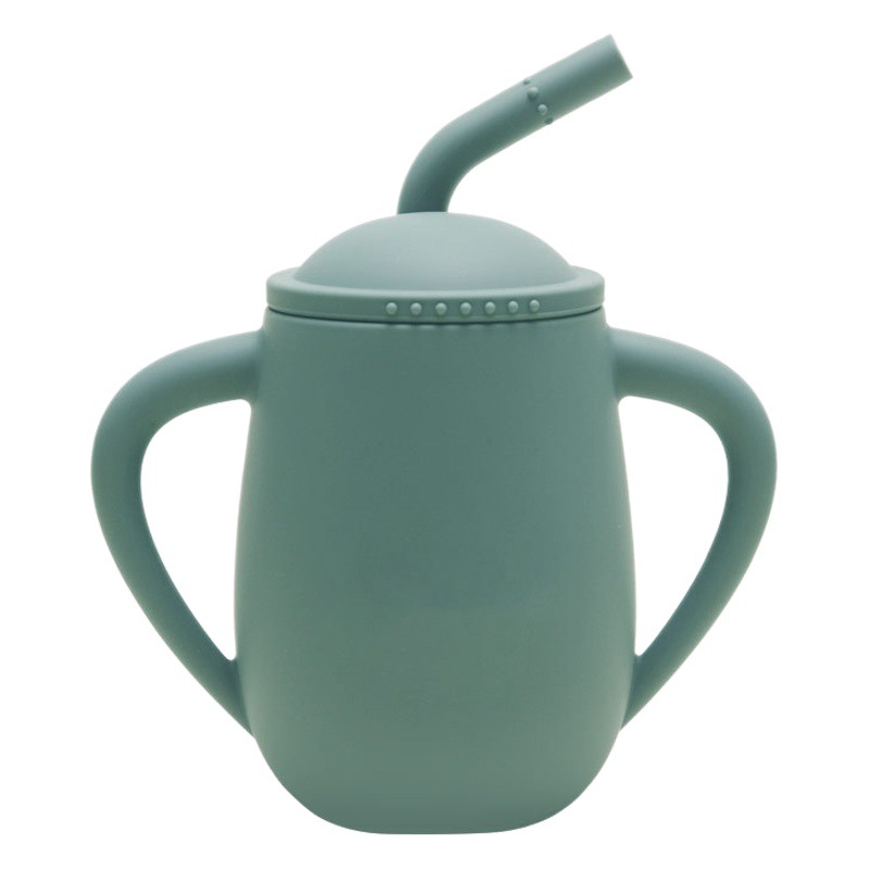 Kotaili taza de beber para bebés una taza de doble propósito beber y chupar agarre binaural diseño antideslizante de silicona paja