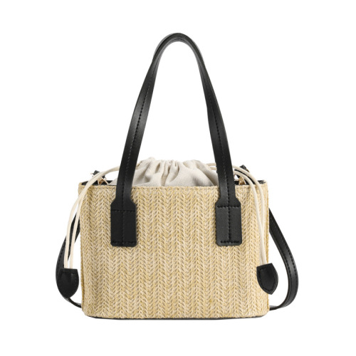 Woven large-capacity fashion handbag  summer new style straw woven drawstring shoulder crossbody bag bucket bag