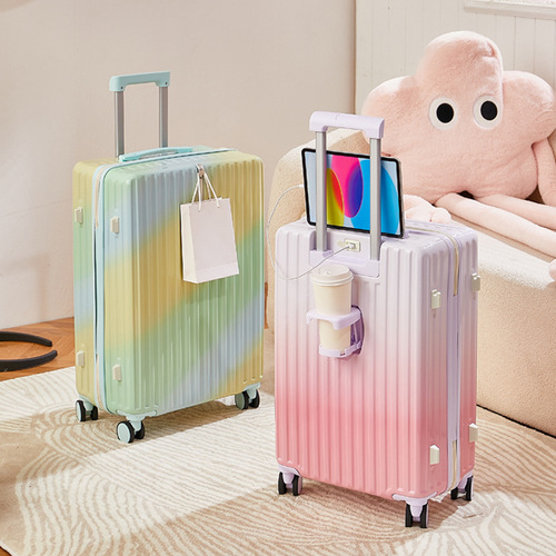  New Hot Gradient Luggage with High-End Aesthetic, Goddess Multifunctional Rolling Suitcase, Silent Wheels, 24-inch