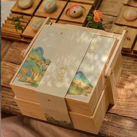 实木月饼盒中式带提手多层分格式礼品包装盒中秋月饼木质礼品盒