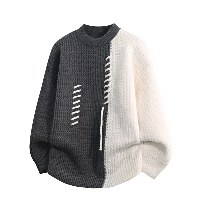 美式复古圆领宽松针织衫撞色毛衣男秋冬季高级感时尚上衣女，男装针织衫/毛衣，星座614