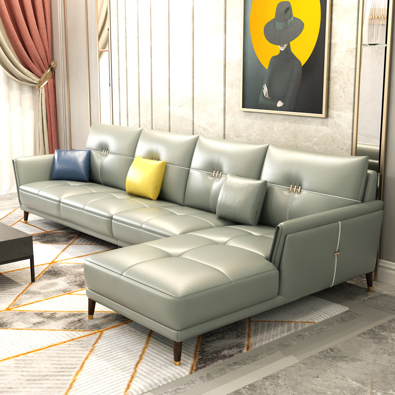 Sofá de cuero de estilo minimalista italiano, conjunto en forma de L para sala de estar de apartamento pequeño, sofá nórdico moderno y sencillo de tres plazas.