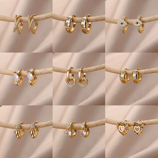 ebay Cross-border New Earrings Heart Cut Out Design Inlaid with Zircon Earrings Personalized Simple Elegant Girls Earrings