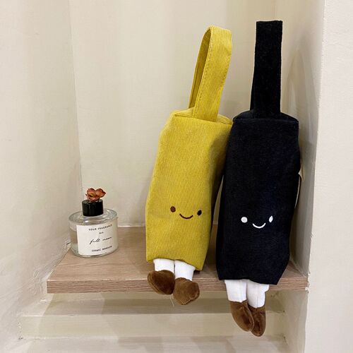 Soft and Cute Embroidered Corduroy Handbag with 3D Little Feet Makeup Bag