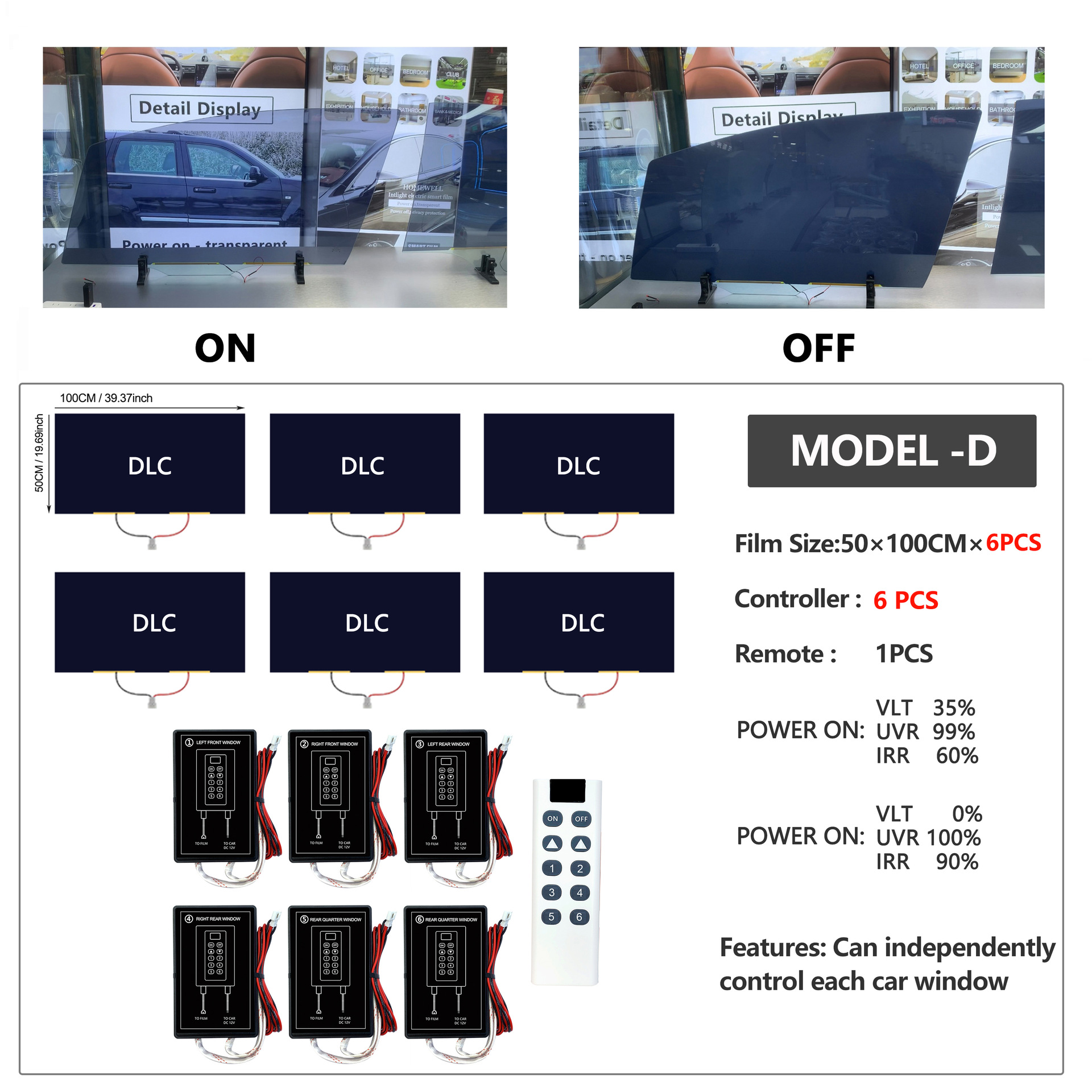 Dry-Adhesive Dlc Dye Liquid Crystal Dimming Film, Translucent When Powered On, Black When Powered Off, High Privacy Protection, Anti-Uv, Heat Insulation
