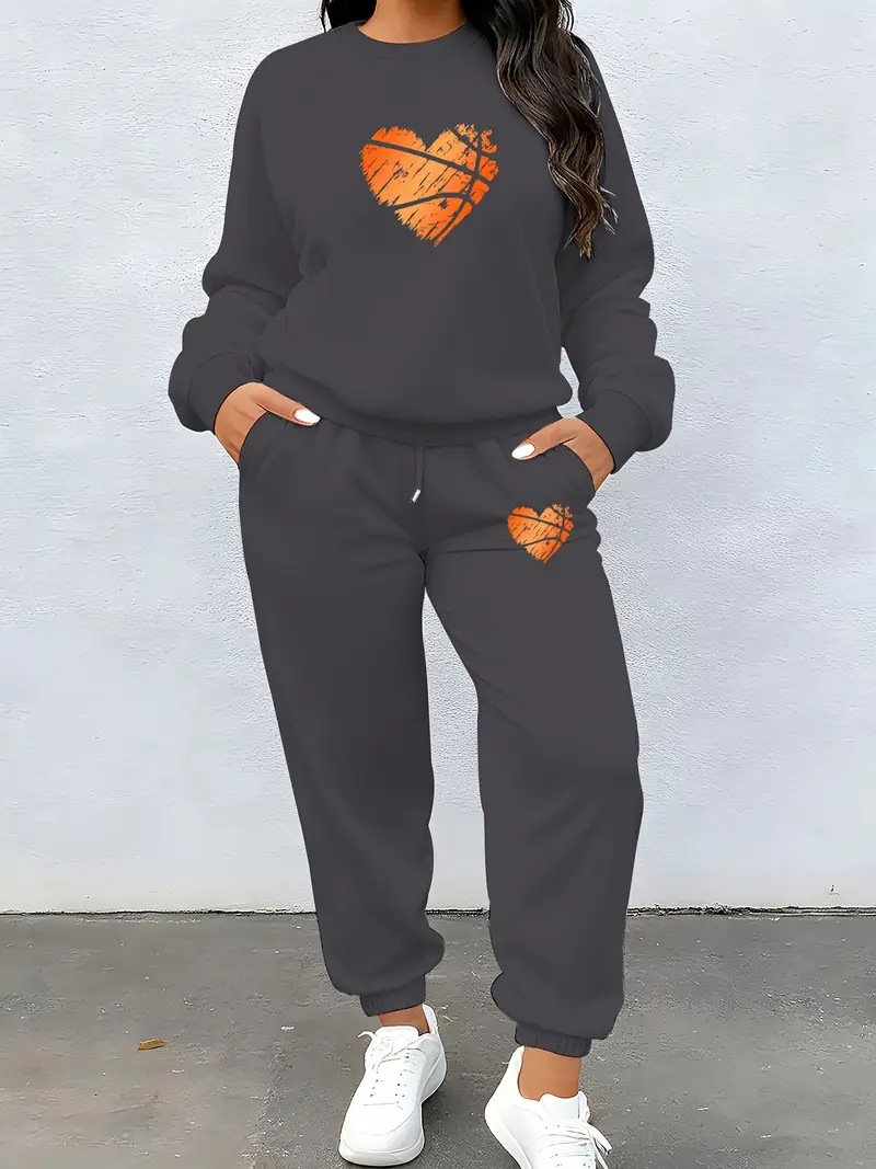 Women's Long Sleeved Heart Patterned Pant Set Casual Style_voghion.com