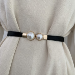 New style pearl buckle decorative belt for women, thin, simple, versatile, trendy, sweater dress, elastic thin waistband