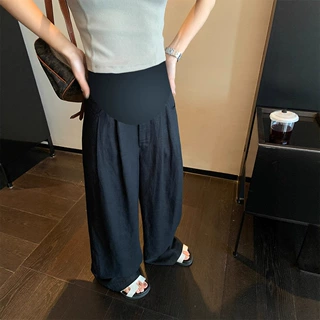 孕妇裤夏休闲复古托腹裤外穿山本垂感奶芙裤新款可调节宽松阔腿裤