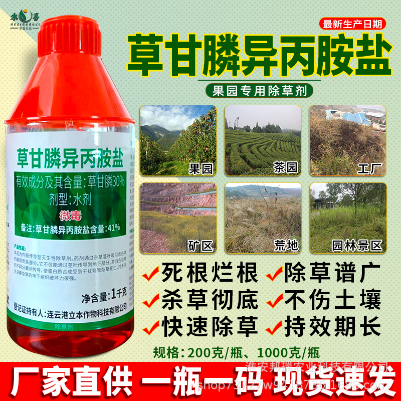 立本41%草甘膦磷异丙胺盐除草烂根果园荒地田埂杂草灭生性除草剂