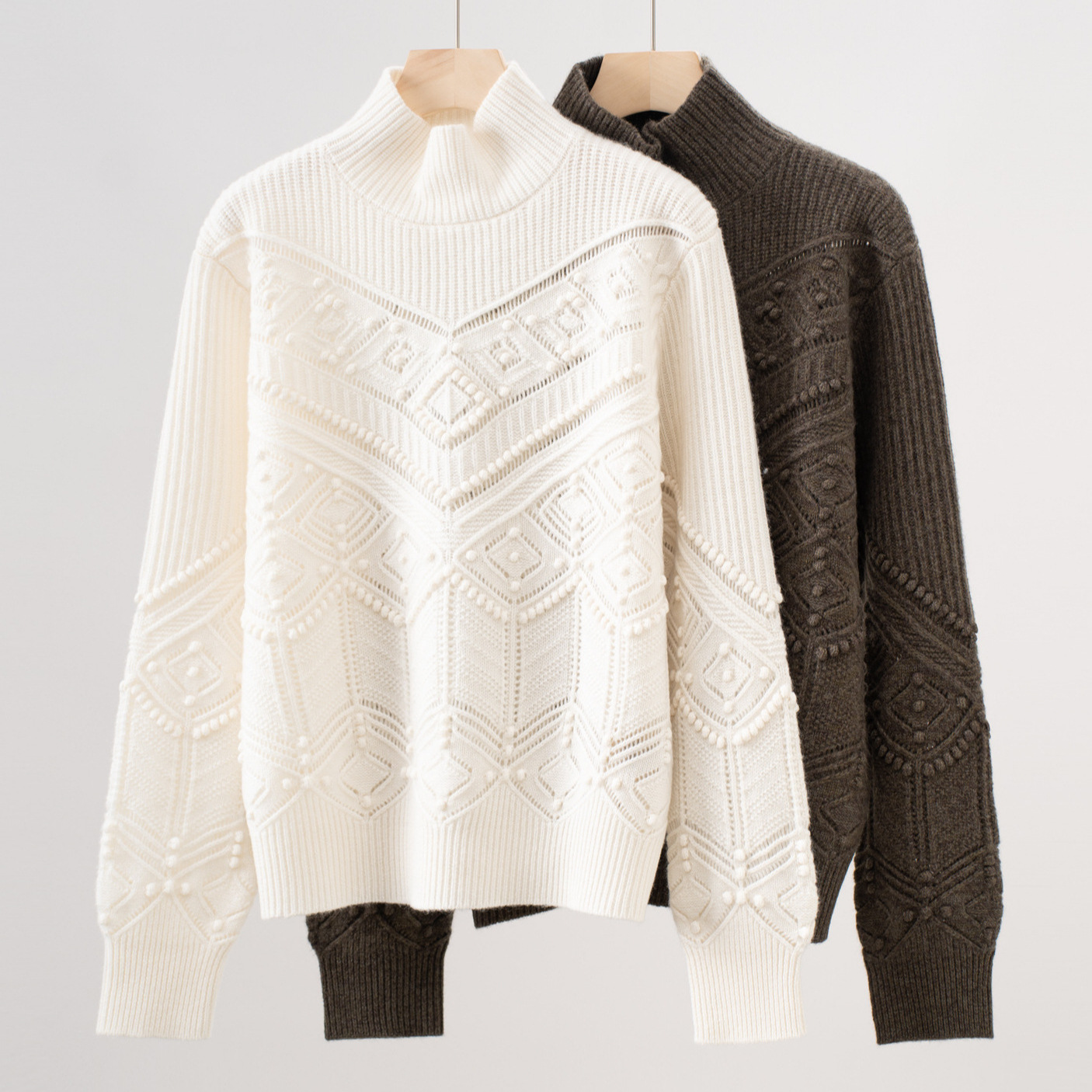 Lp25 New Autumn and Winter Cashmere Wool Stereo Pattern High Collar Knitted Pullover Casual Versatile Elegant Sweater for Women