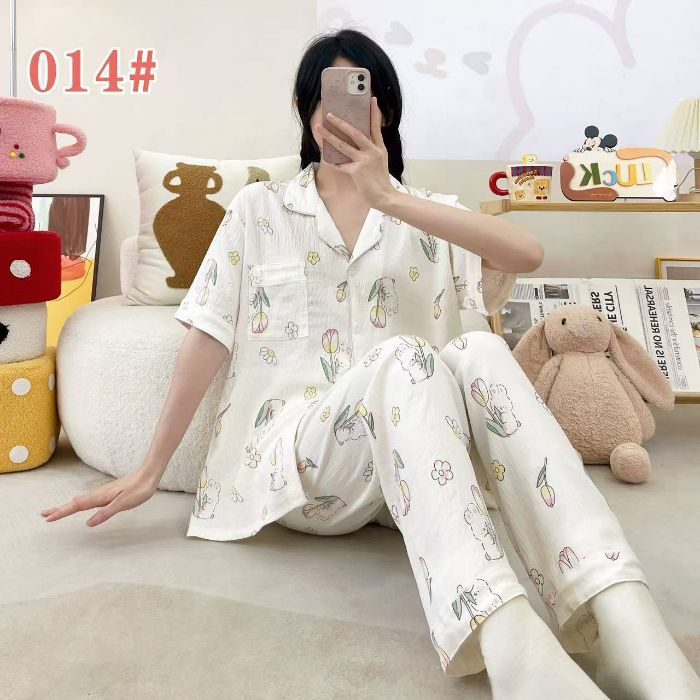 Estilo explosivo transfronterizo spot verano pantalones de manga corta cardigan solapa pijamas de dibujos animados lindo nube femenina algodón cómodo servicio a domicilio