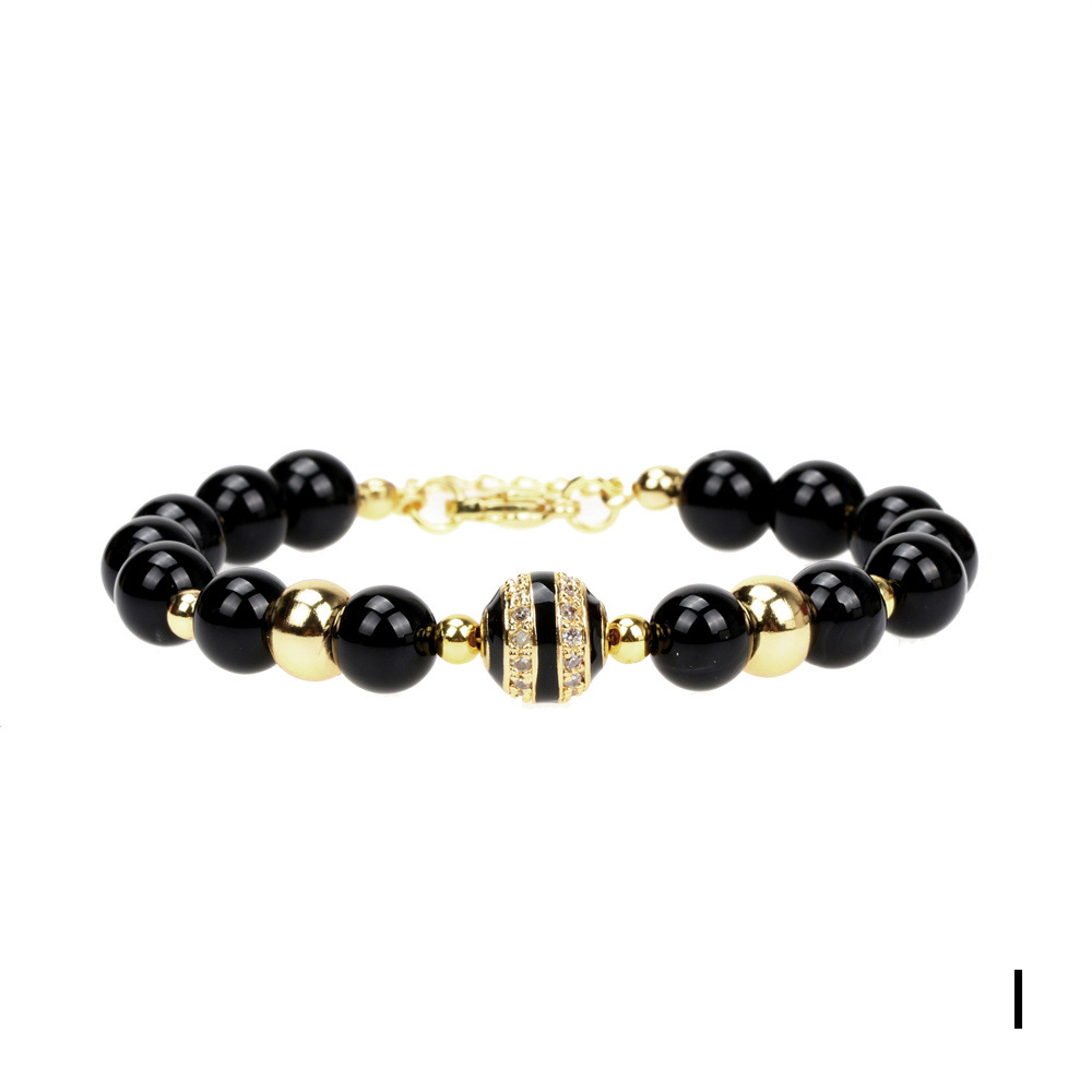 Fashion Black Agate Stone Gold Bead Copper Plated Diamond Bracelet Wholesale display picture 9