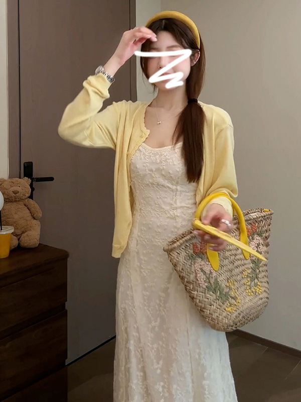白色吊带连衣裙子女夏季2025新小个子巨好看穿搭长裙套装|undefined