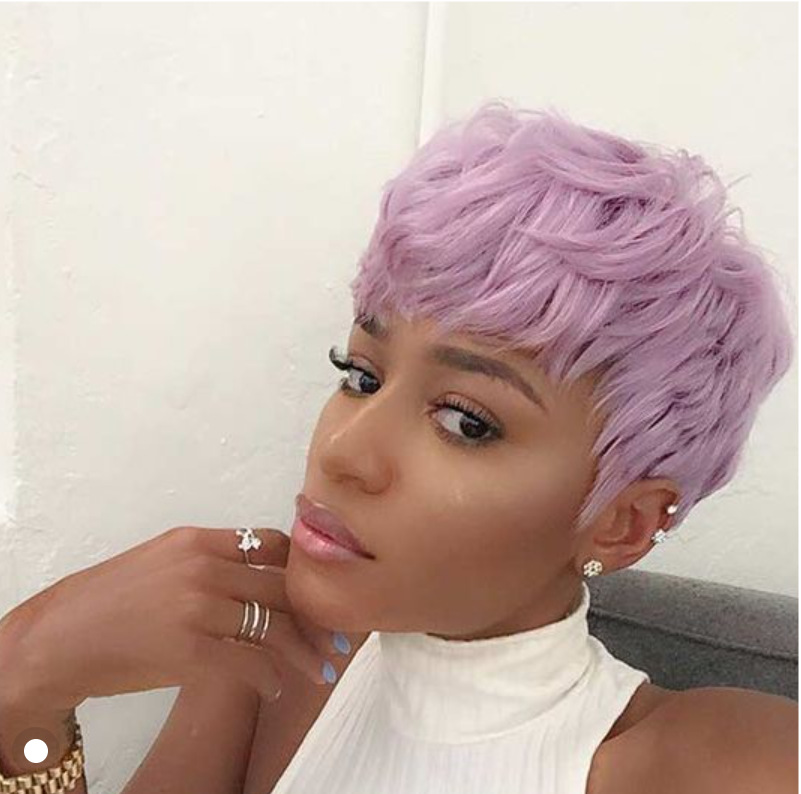 Women Wore Pixie Wigs With Short Hair And Light Purple Chemical Fiber