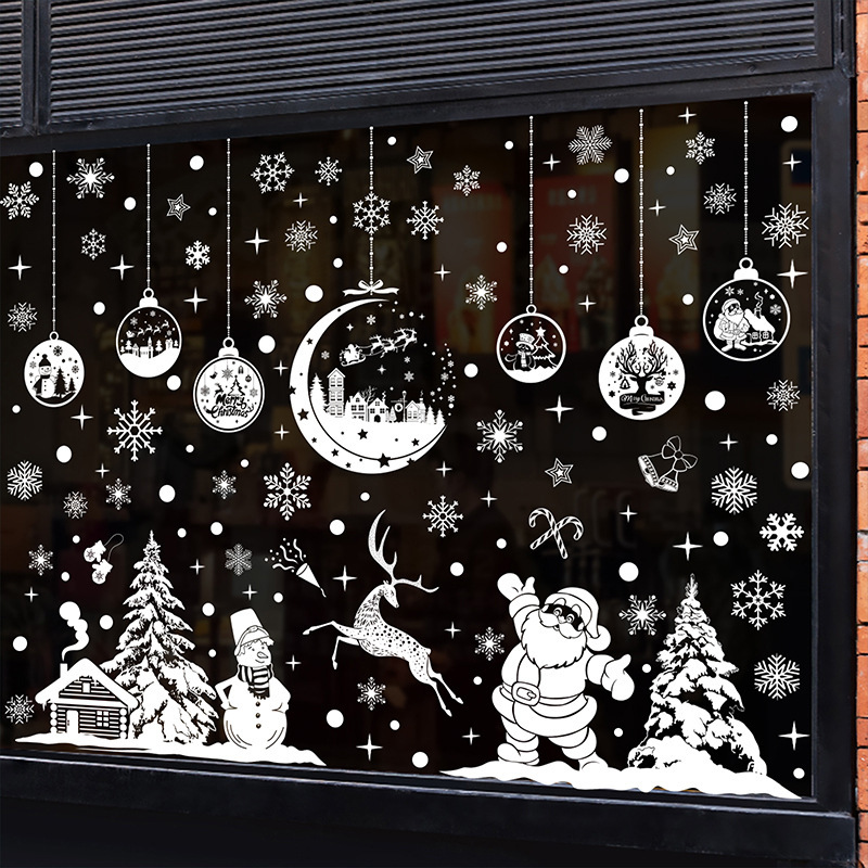Christmas Static Cling Stickers Wholesale Cross-Border White Reindeer Santa Claus Glass Stickers Shopping Mall Window Hanging Ball Window Stickers Christmas Static Cling Stickers Wholesale Cross-Border White Reindeer Santa Claus Glass Stickers Shopping Mall Window Hanging Ball Window Stickers