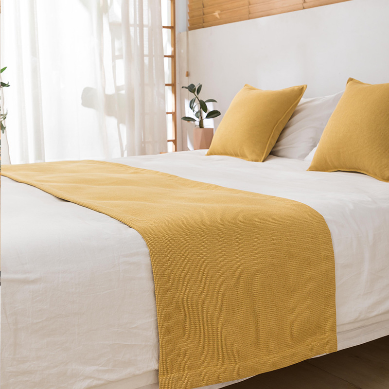 Simple modern bed runner bed tail towel Hotel B & B solid color all-match waffle bed tail decorative cloth strip hotel linen