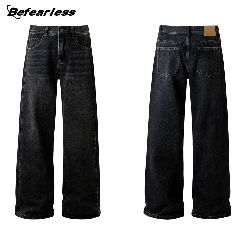 Heavy Weight 14.8oz Retro Washed 2021F Bootcut Jeans Simple Loose Draped Floor-Length Straight Casual Pants
