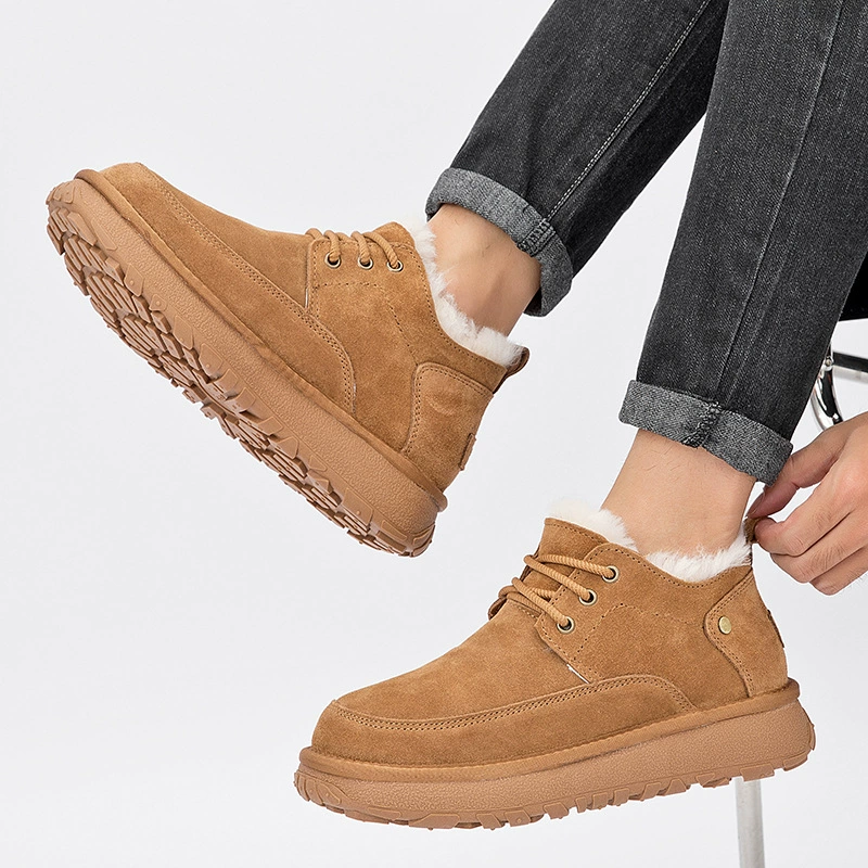 Ce зимняя новая овечья меха в одном мужском шнуровке снежные сапоги плюс бархат утолщенный и теплый северо-восточный хлопок обувь
