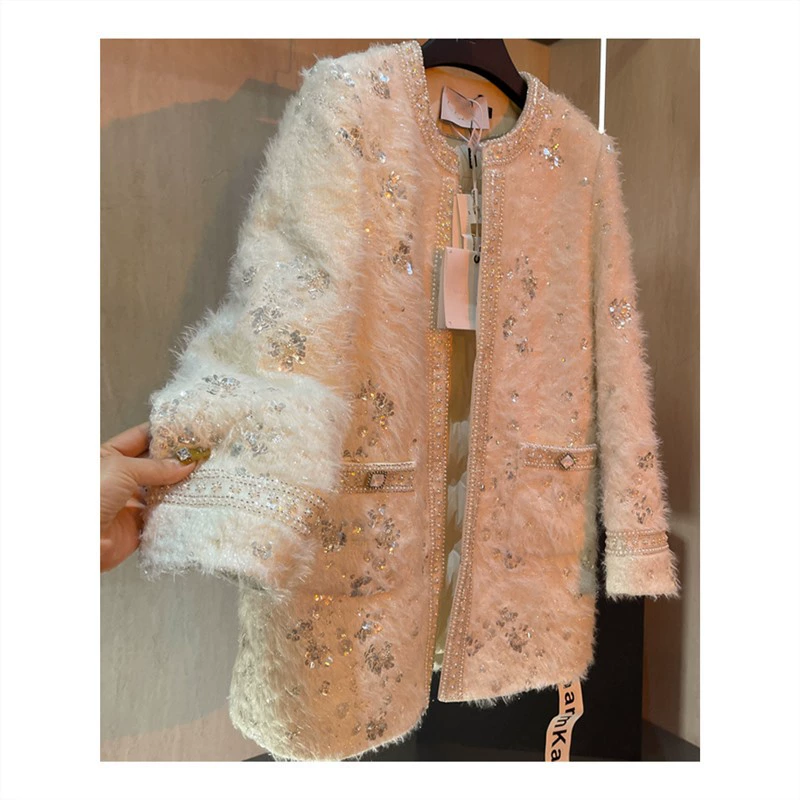 YT284336 популярное в этом году красивое уникальное супер красивое белое пальто с блестками в стиле Chanel 2024 Новый ранний