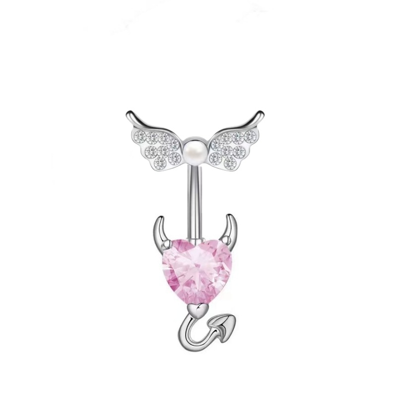 Heart-Shaped Navel Ring Wing Head Copper Inlaid Drop Zircon Belly Button Piercing Jewelry detail image 7