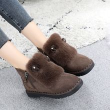 冬季女平底兔耳朵棉靴加绒妈妈保暖棉鞋加厚马丁靴侧拉链雪地靴女