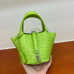 25 新しい高品質オーストリッチ柄牛革バケットバッグミニ野菜バスケットバッグ衣類多用途アーティファクト小さなバッグ女性のための