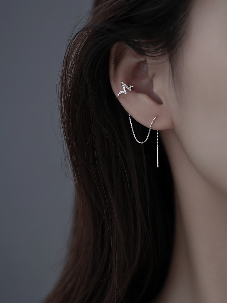 925 plata esterlina latido del corazón pendientes para mujeres 2022 nueva moda oído espárragos oído hueso clip oído cadena pendientes