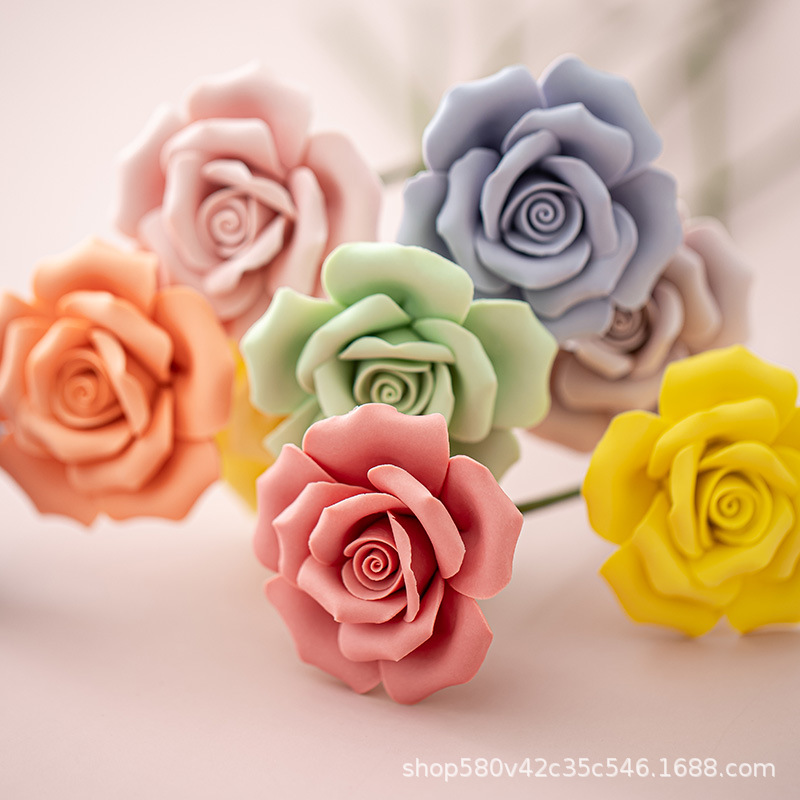세라믹 수제 장미 시뮬레이션 꽃 배열 홈 장식 결혼식 축하 개최 꽃 꽃다발 도자기 꽃 영원한 꽃 발렌타인 데이 선물