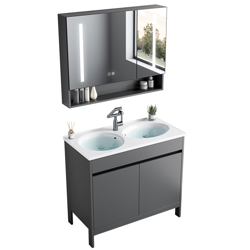 Lavabo de pie, espacio, armario de baño de aluminio, baño, cerámica integrada, lavabo doble, lavabo profundo, lavabo doble