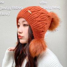 秋冬季新款韓版女士戶外加絨保暖針織毛線帽甜美毛球純色套頭帽子