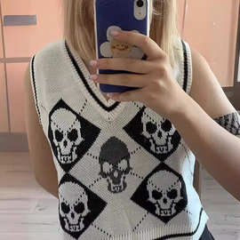 2023欧美亚马逊外贸V领马甲背心外套春秋冬万圣节女装外搭针织衫