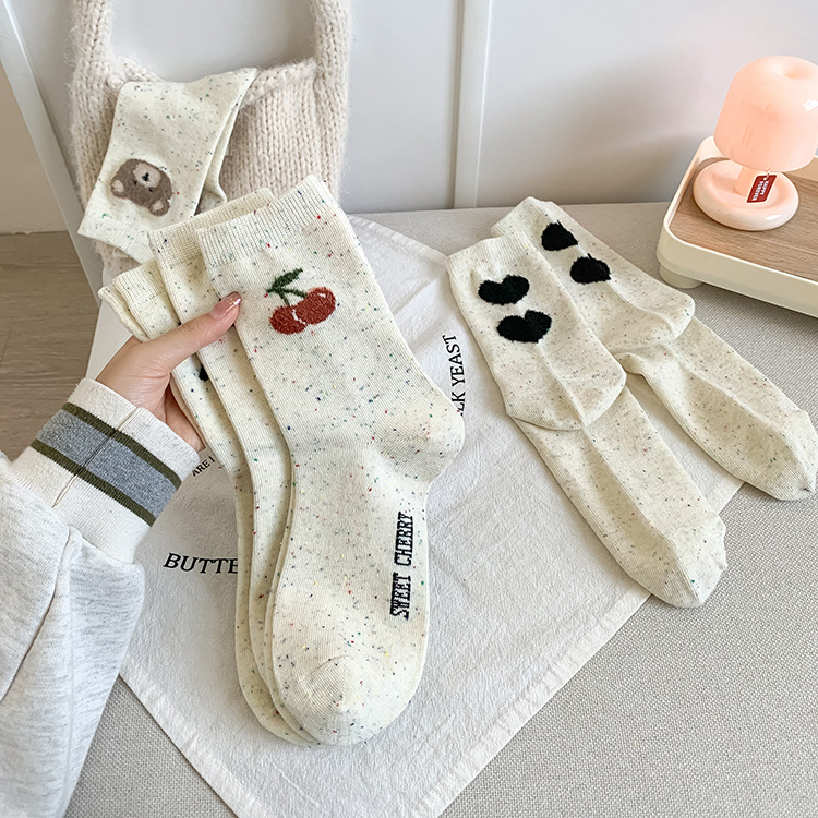 Socks Classification Casual Elegant Lady Women's Cherry Bear Cotton Crew Socks A Pair