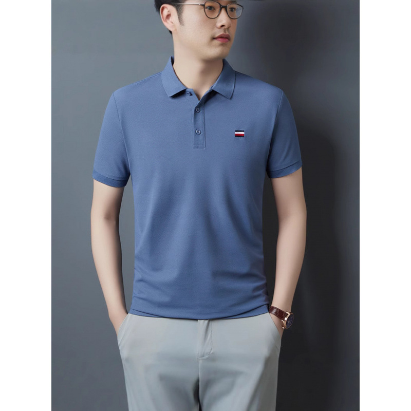 2025 verano nuevo estilo bordado de manga corta camiseta casual para hombres jóvenes y de mediana edad moda polo para hombres