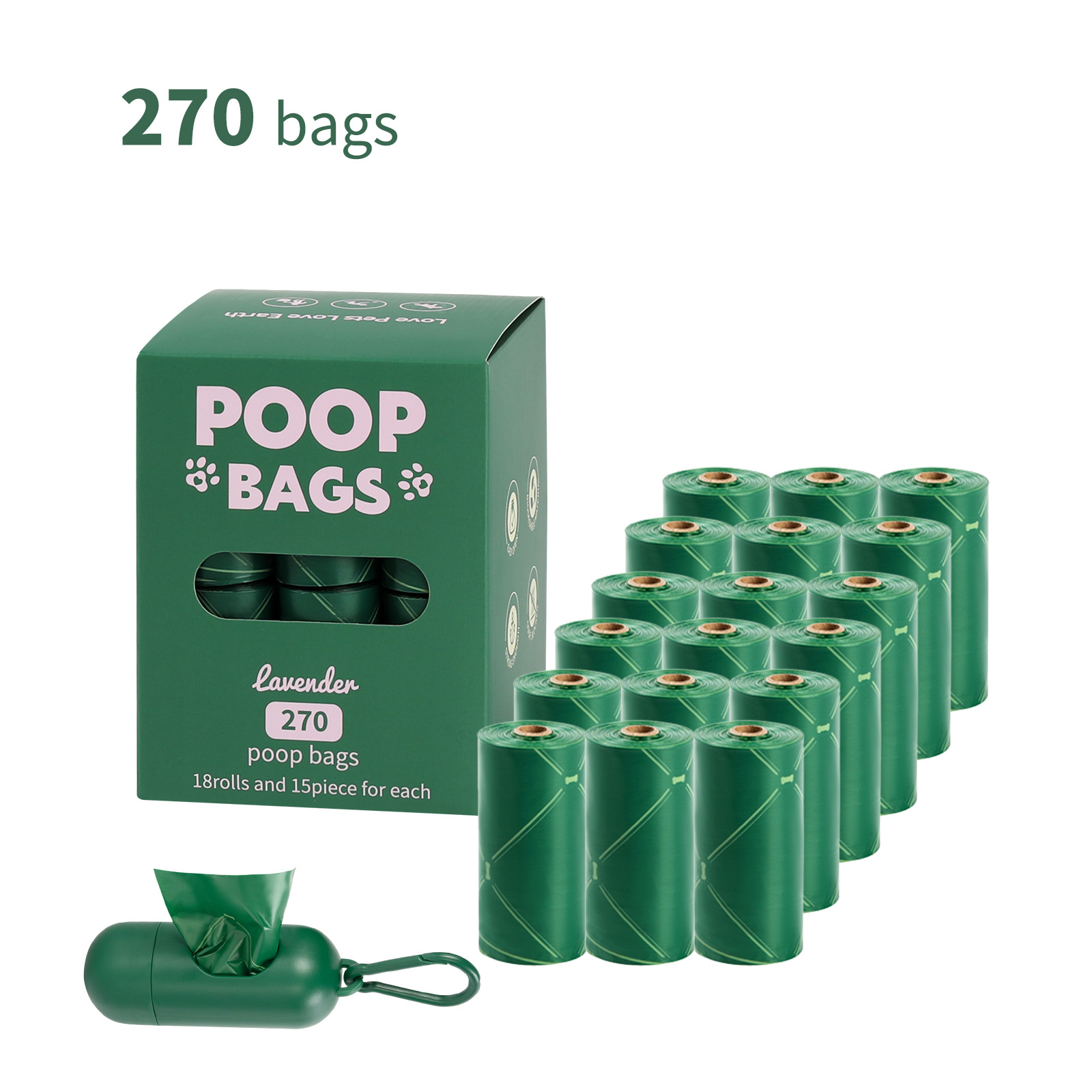 Nuevo medio ambiente biodegradable bolsa de basura de mascotas bolsa de basura distribuidor de bolsa de heces OPP caja de cabeza de fijación empaquetada bolsa de heces