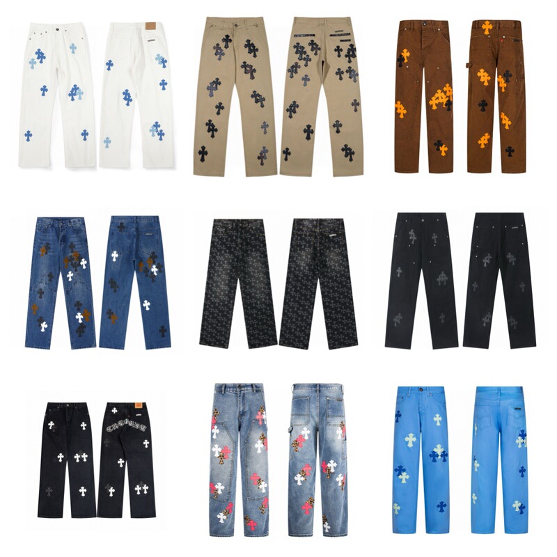Cross-border trendy brand 26SS Chrome Hearts new high-end version cross leather label loose straight jeans