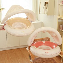 新款韩版ins爱心儿童游泳座圈复古充气小熊带遮阳蓬婴幼儿宝宝坐