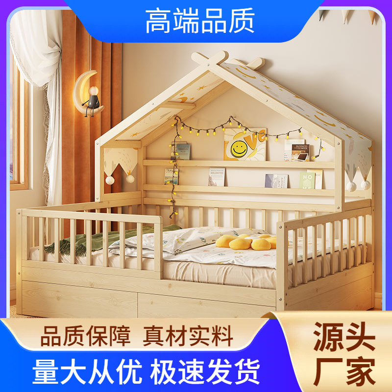 All Solid Wood Children's Bed Girl Princess Bed Small Bed with Drag Bed Guardrail Home Baby Single Bed Boy Tree House Bed