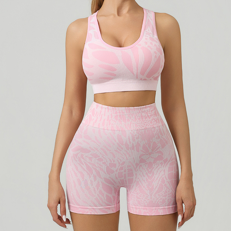 Comercio exterior transfronterizo elástico sin costuras yoga cintura alta abdominal elevación de caderas pantalones deportivos para correr Jacquard pantalones cortos deportivos mujeres