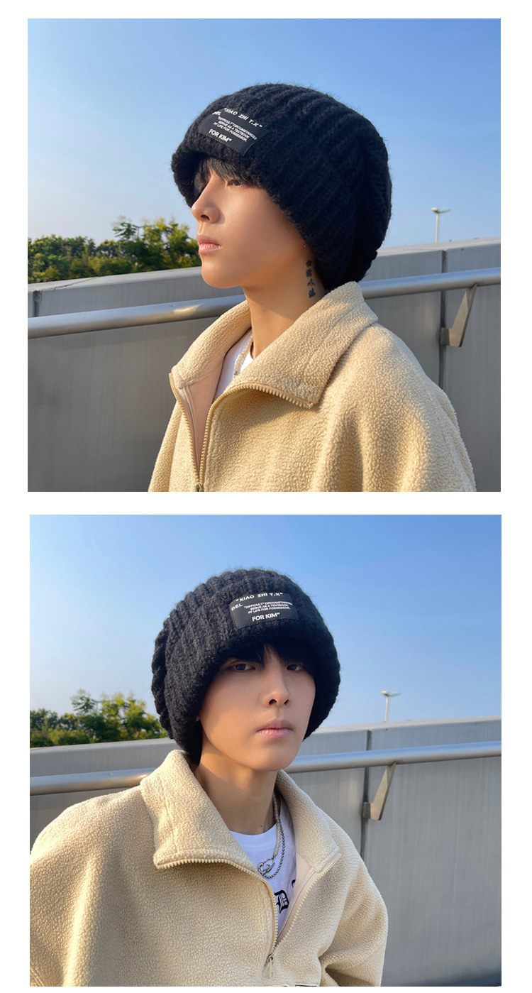 Men's Hats autumn and winter trendy couple wool hats for men and women warm and versatile cold hats large head circumference knitted hats for men_voghion.com