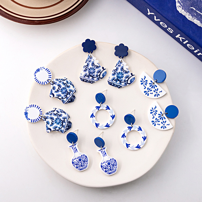 Wholesale Jewelry Chinoiserie Casual U Shape Printing Arylic Drop Earrings display picture 4